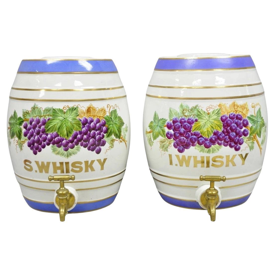 Antique Loftus London English Victorian Porcelain Spirits Whisky Barrels - Pair For Sale