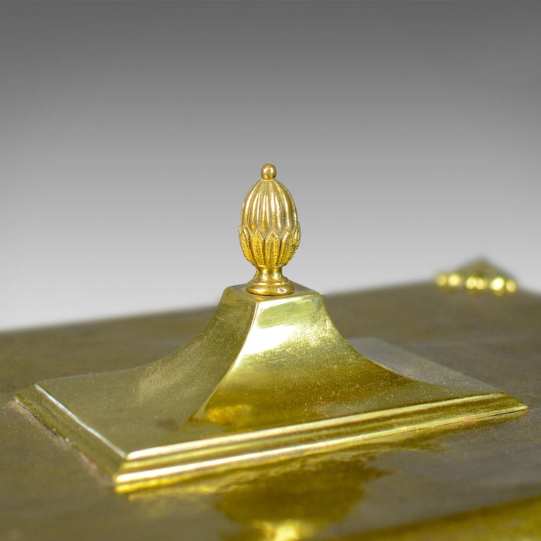 Antique Log Bin, Brass Fireside Storage Box, Victorian Fireplace