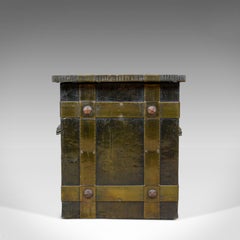 Antique Log Bin, Edwardian, Bound Metal, Fireside Box, Arts & Crafts, circa 1910