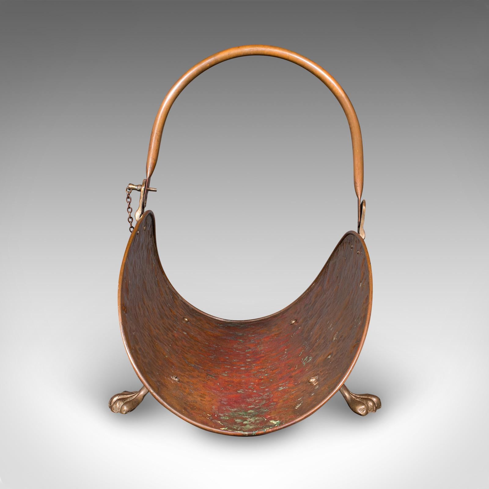 Antique Log Layer, English, Copper, Brass, Fireside Fuel Tray, Victorian, C.1870 In Good Condition For Sale In Hele, Devon, GB