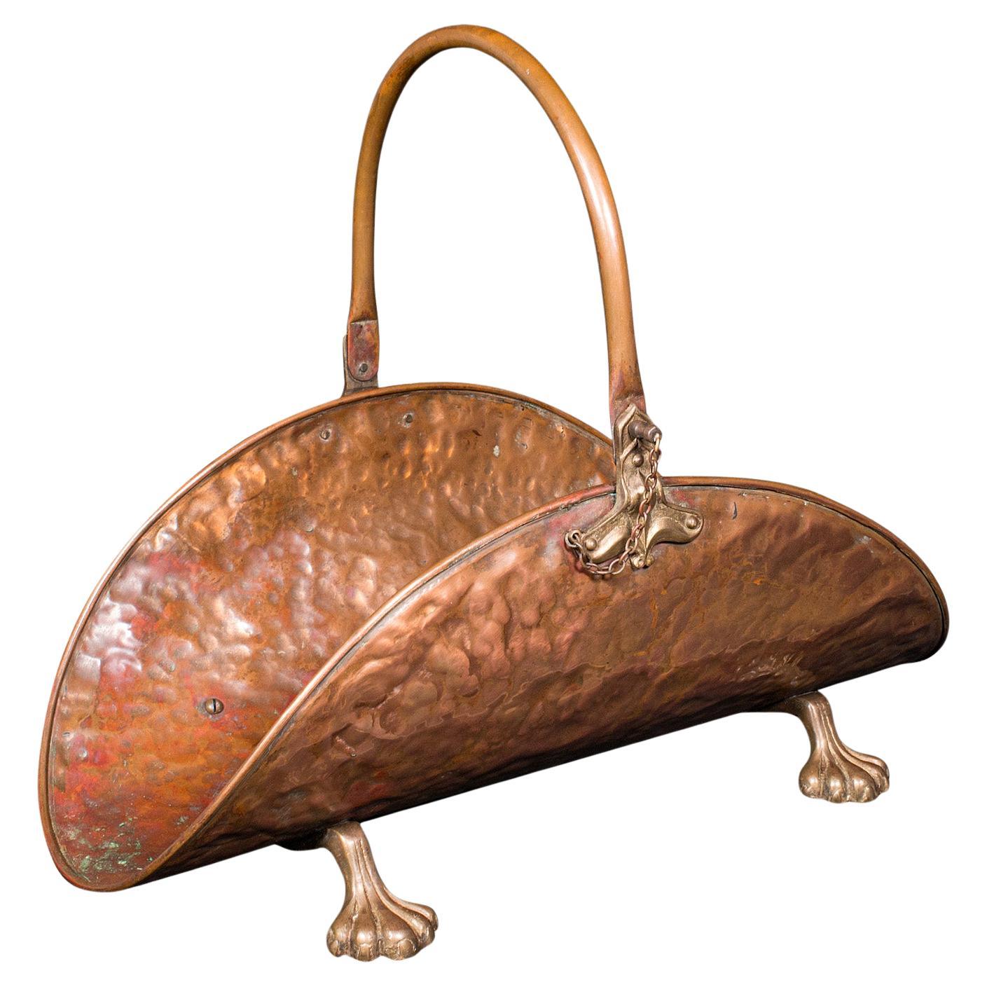 Antique Log Layer, English, Copper, Brass, Fireside Fuel Tray, Victorian, C.1870 For Sale