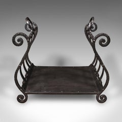 Antique Log Layer, English, Wrought Iron Fireside Fuel Keeper, Victorian, C.1850