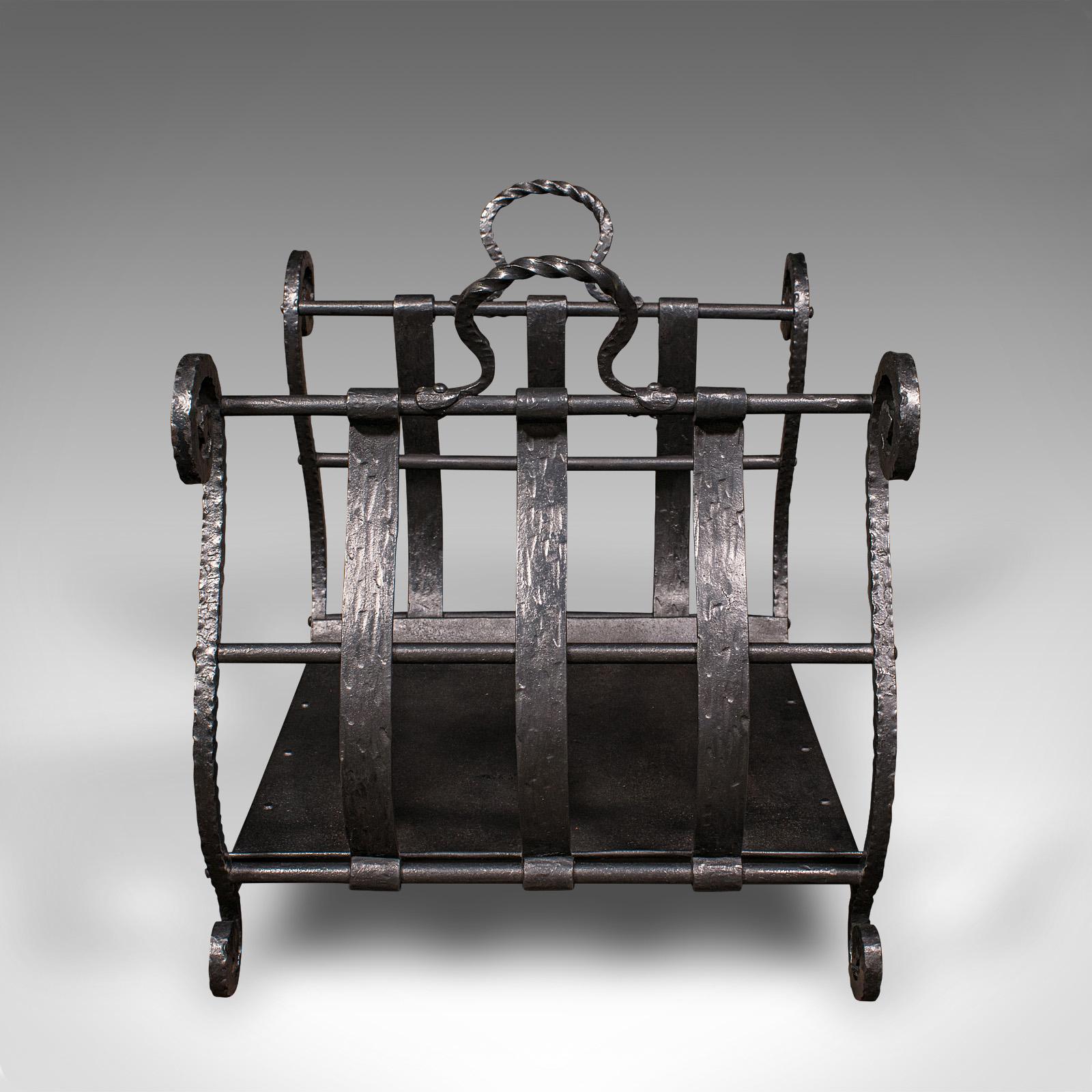 British Antique Log Layer, English, Wrought Iron Fireside Fuel Keeper, Victorian, C.1850 For Sale