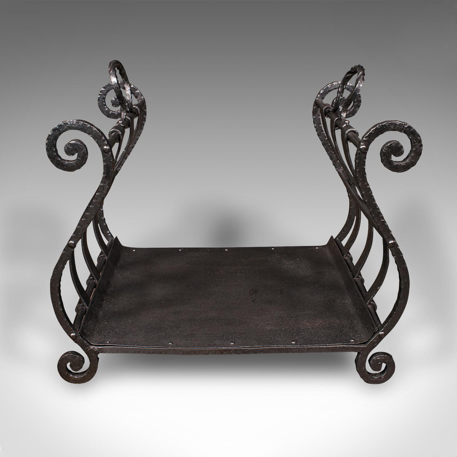 Antique Log Layer, English, Wrought Iron Fireside Fuel Keeper, Victorian, C.1850 In Good Condition For Sale In Hele, Devon, GB