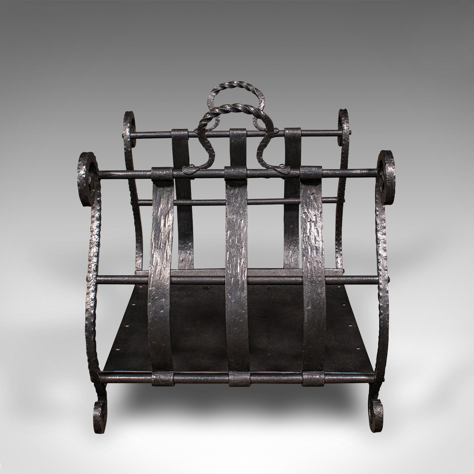 Mid-19th Century Antique Log Layer, English, Wrought Iron Fireside Fuel Keeper, Victorian, C.1850 For Sale
