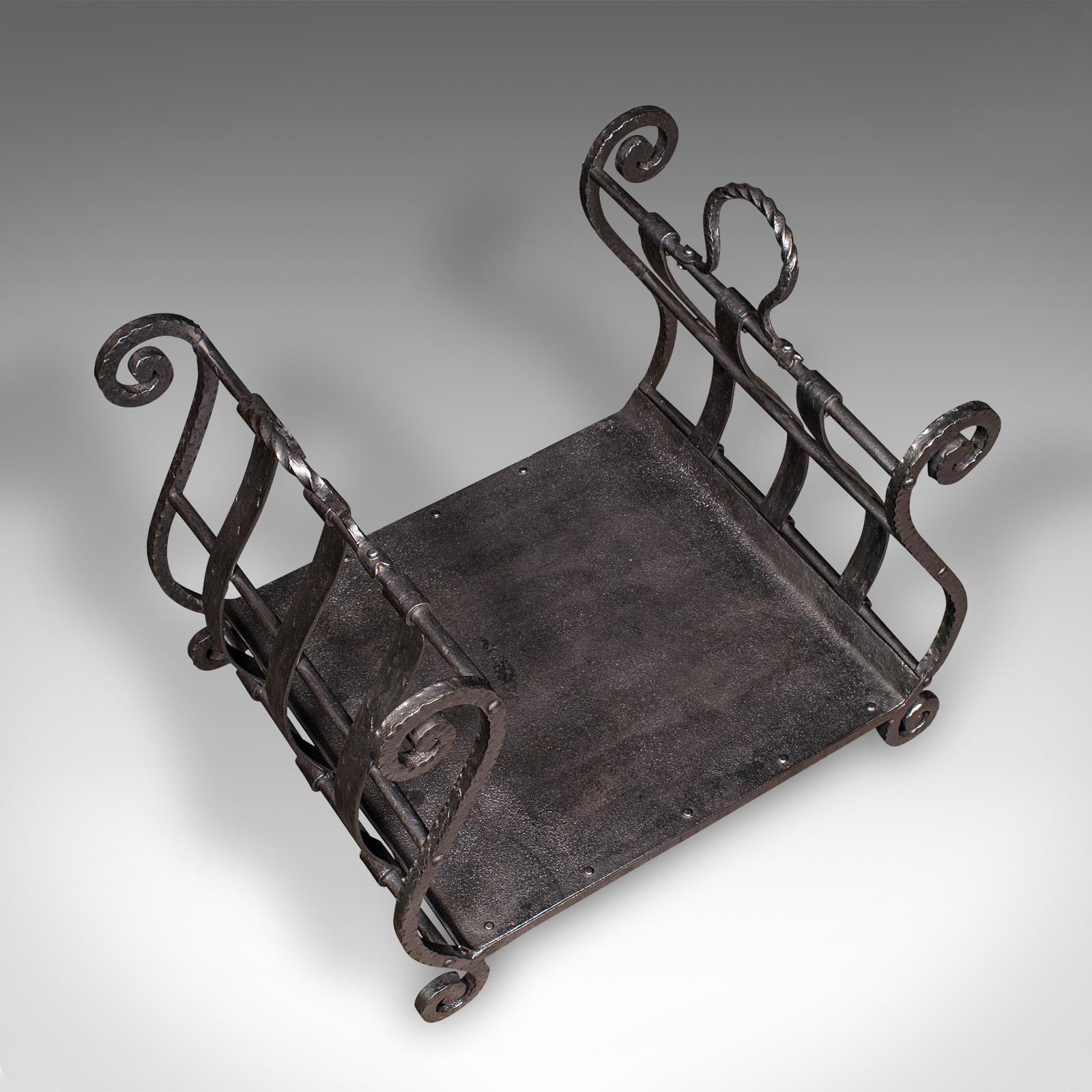 Antique Log Layer, English, Wrought Iron Fireside Fuel Keeper, Victorian, C.1850 For Sale 1