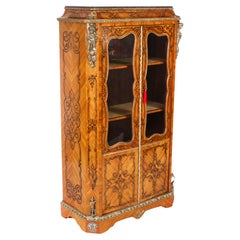 Antique Loius XV Revival Marquetry Vitrine Display Cabinet 19th Century