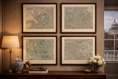 Antique London Atlas Maps, Elegant Four Sheet Wall Display, 1885