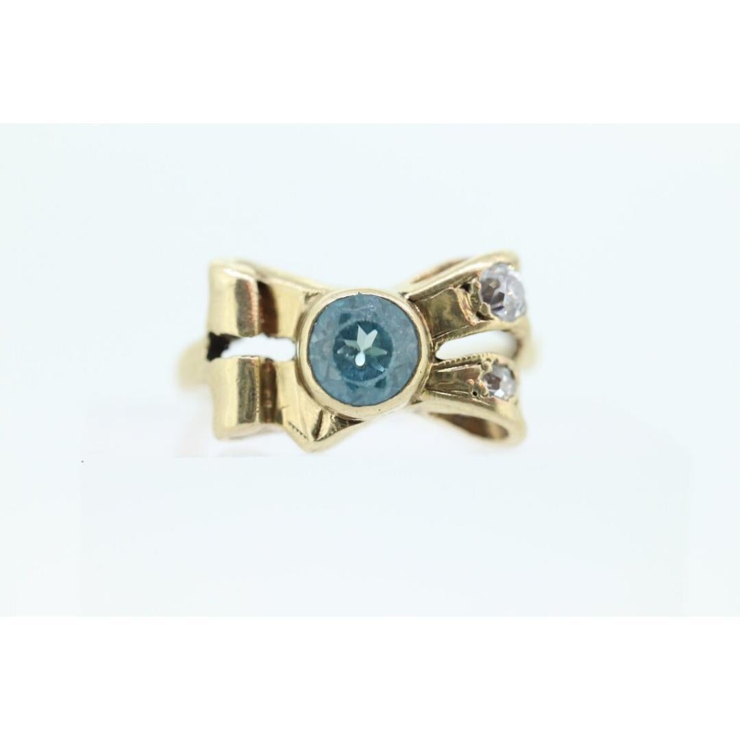 Bague londonienne ancienne en topaze bleue et diamants Nœud papillon en topaze et diamant Bon état - En vente à Port Charlotte, FL