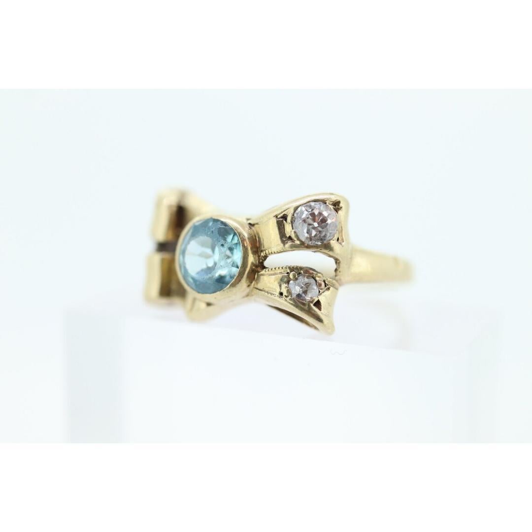 Bague londonienne ancienne en topaze bleue et diamants Nœud papillon en topaze et diamant en vente 2