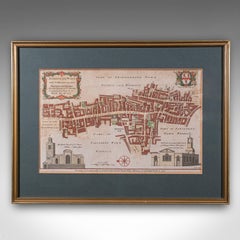 Antique London Street Map, Aldersgate, English, Framed, The Barbican, Georgian