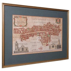 Antique London Street Map, Aldersgate, English, Framed, The Barbican, Georgian
