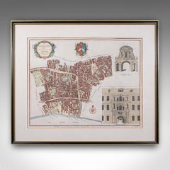 Antique London Street Map, Farringdon, English, Framed, Fleet Street, Georgian