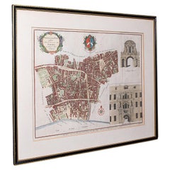 Antique London Street Map, Farringdon, English, Framed, Fleet Street, Georgian
