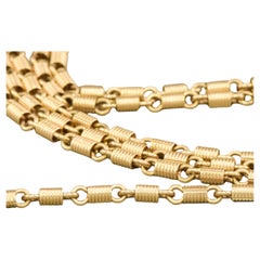 Antique Long collier de chaîne à maillons fantaisie en or 14K, maillons spiralés substantiels