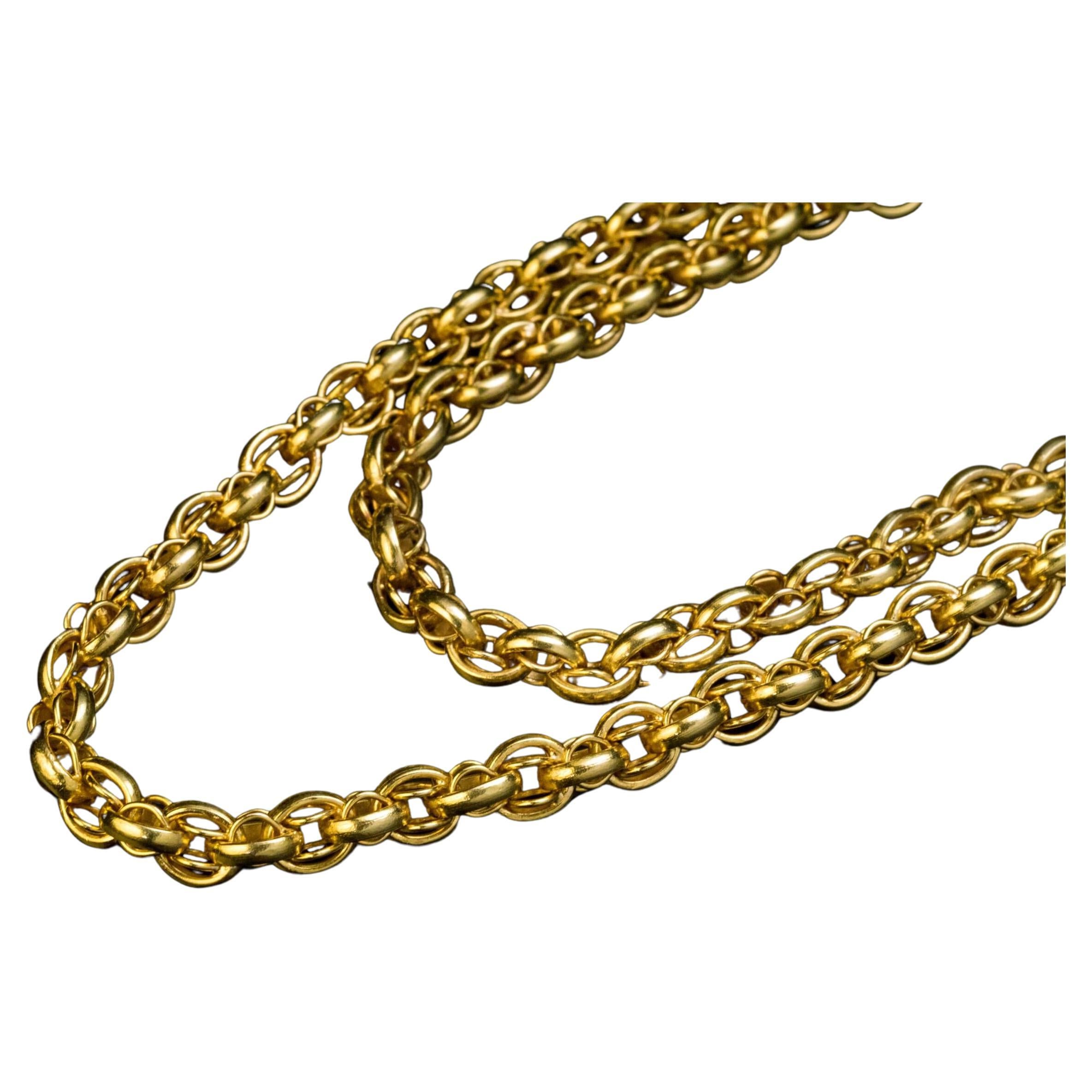 Antique Long and Heavy Gold Chain Necklace For Sale