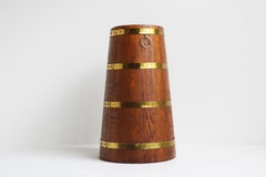 Antique Long Barrel Umbrella Stand Solid Oak Brass English 1900s Hallway Sticks