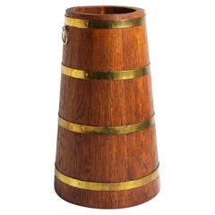 Antique Long Barrel Umbrella Stand Solid Oak Brass English 1900s Hallway Sticks