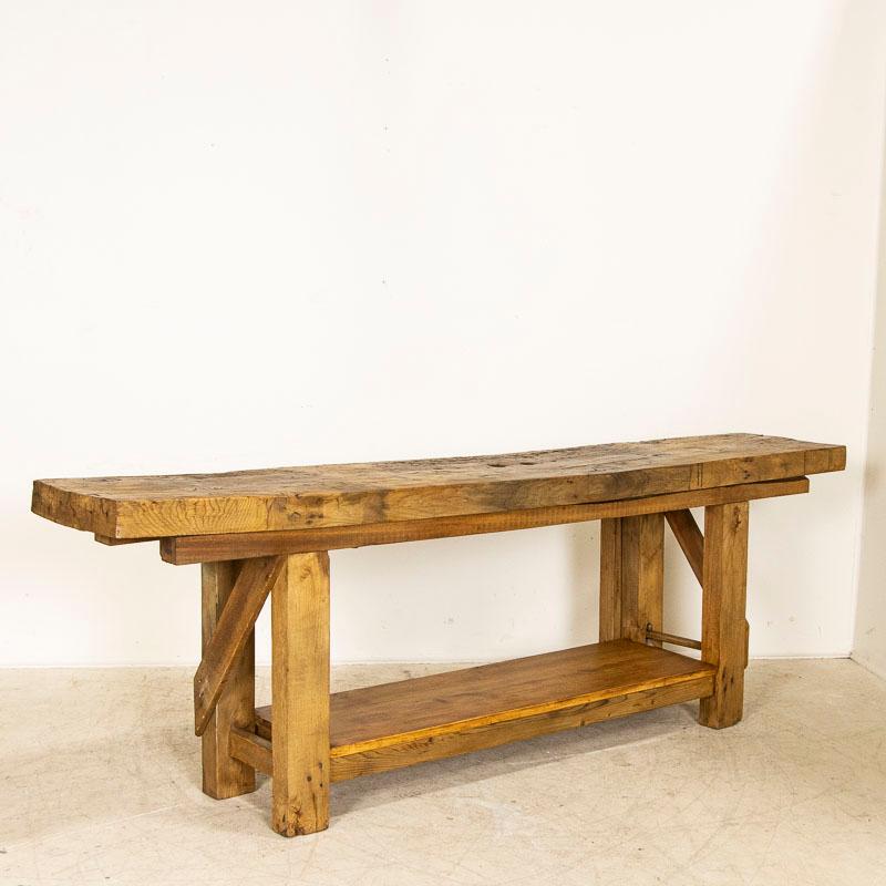 Antique Long Carpenters Workbench Rustic Console Table from France In Good Condition In Round Top, TX