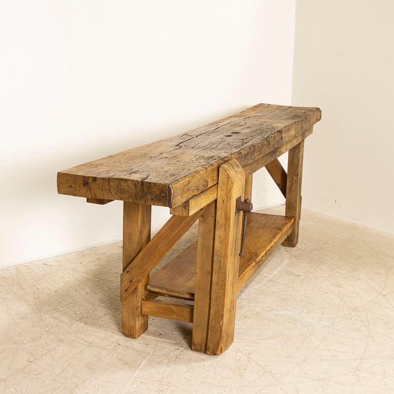 20th Century Antique Long Carpenters Workbench Rustic Console Table from France