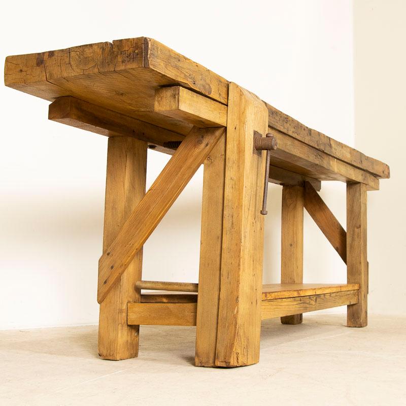 Wood Antique Long Carpenters Workbench Rustic Console Table from France