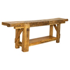 Antique Long Carpenters Workbench Rustic Console Table from France