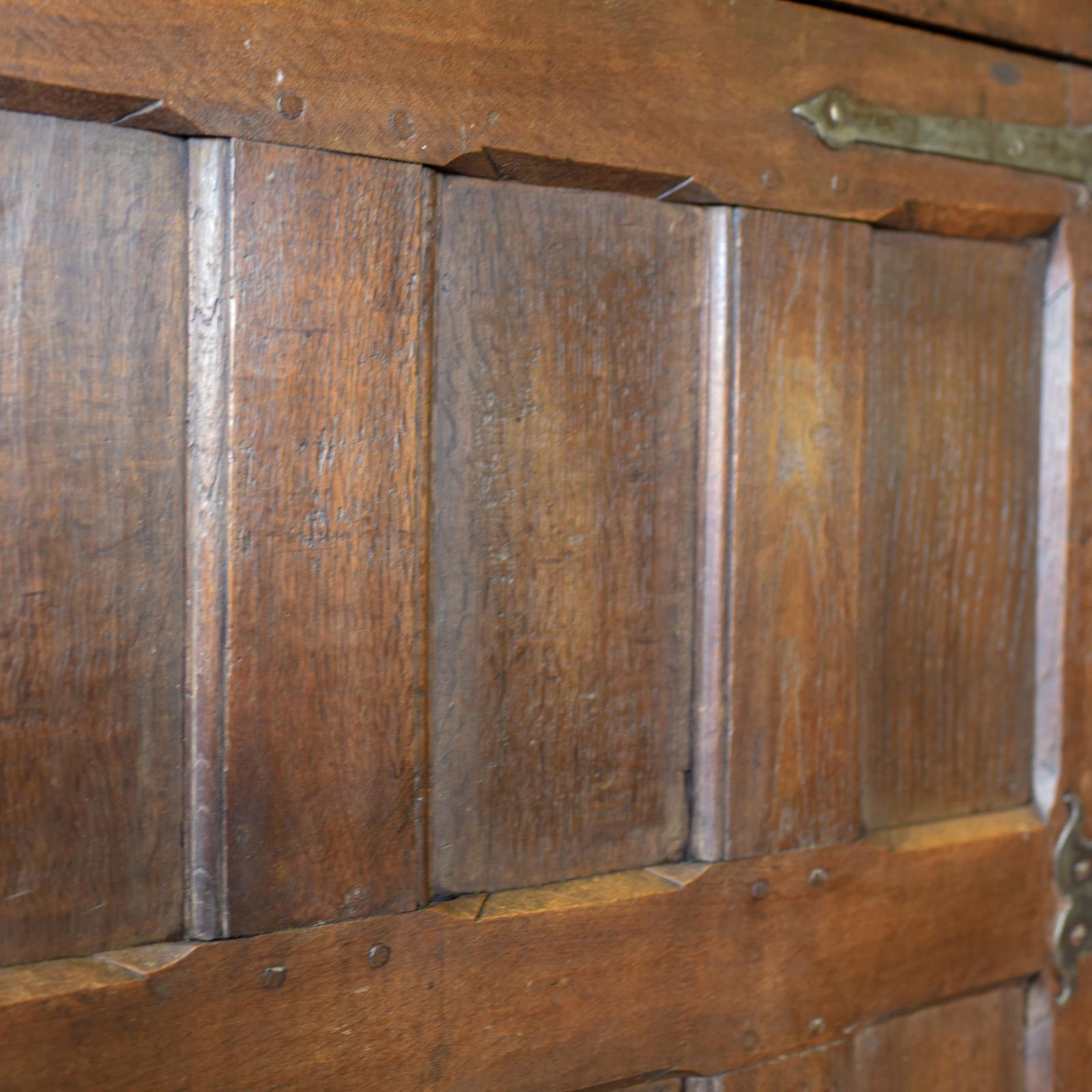 Antique Long Cupboard, Large Heavy Early English Oak Paneled 7