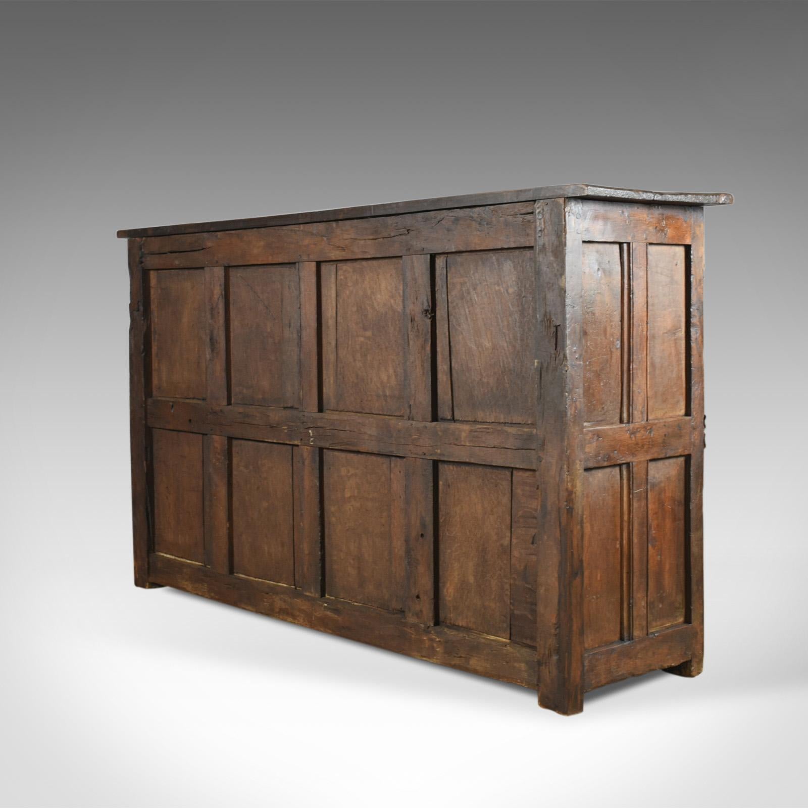 Antique Long Cupboard, Large Heavy Early English Oak Paneled In Good Condition In Hele, Devon, GB