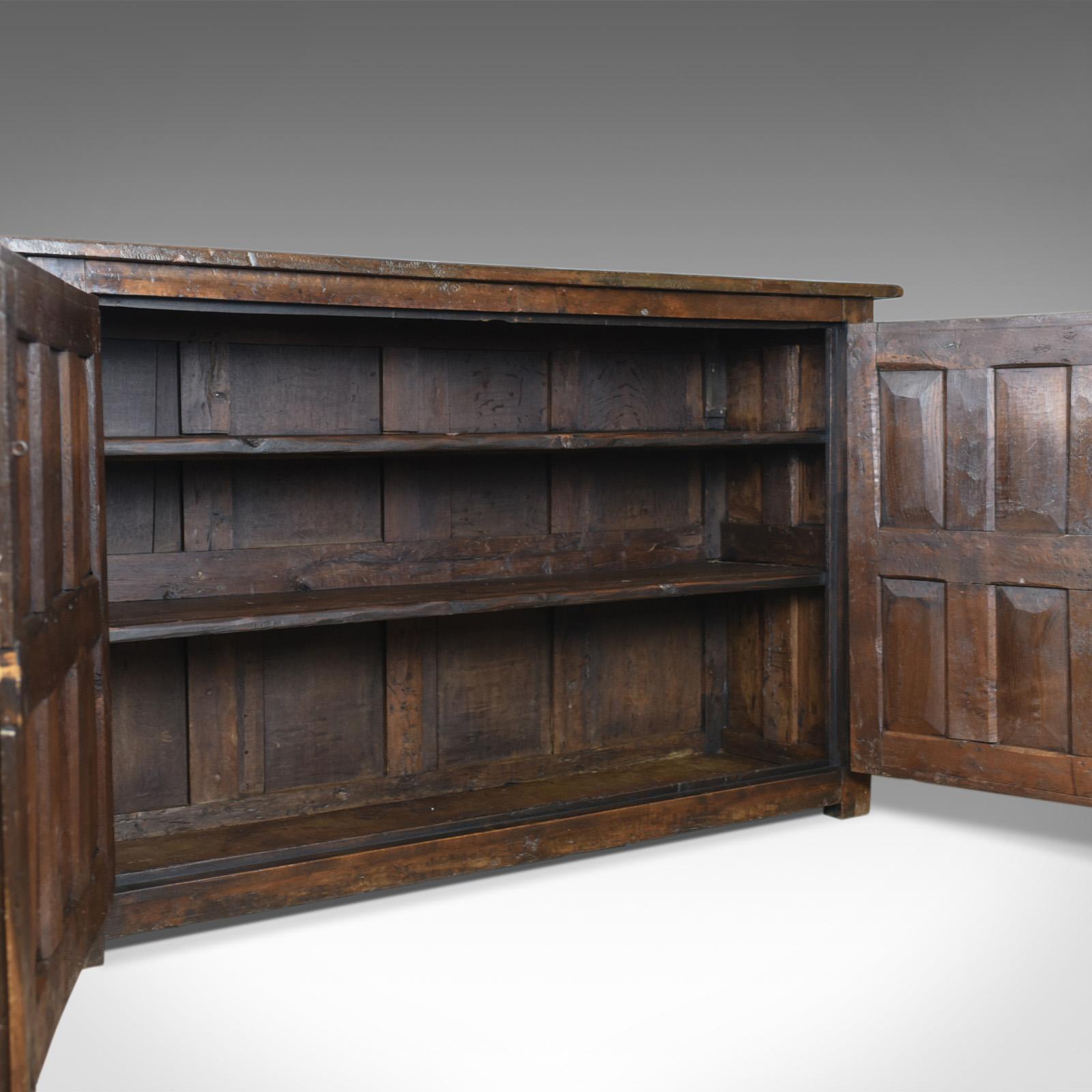 Antique Long Cupboard, Large Heavy Early English Oak Paneled 2