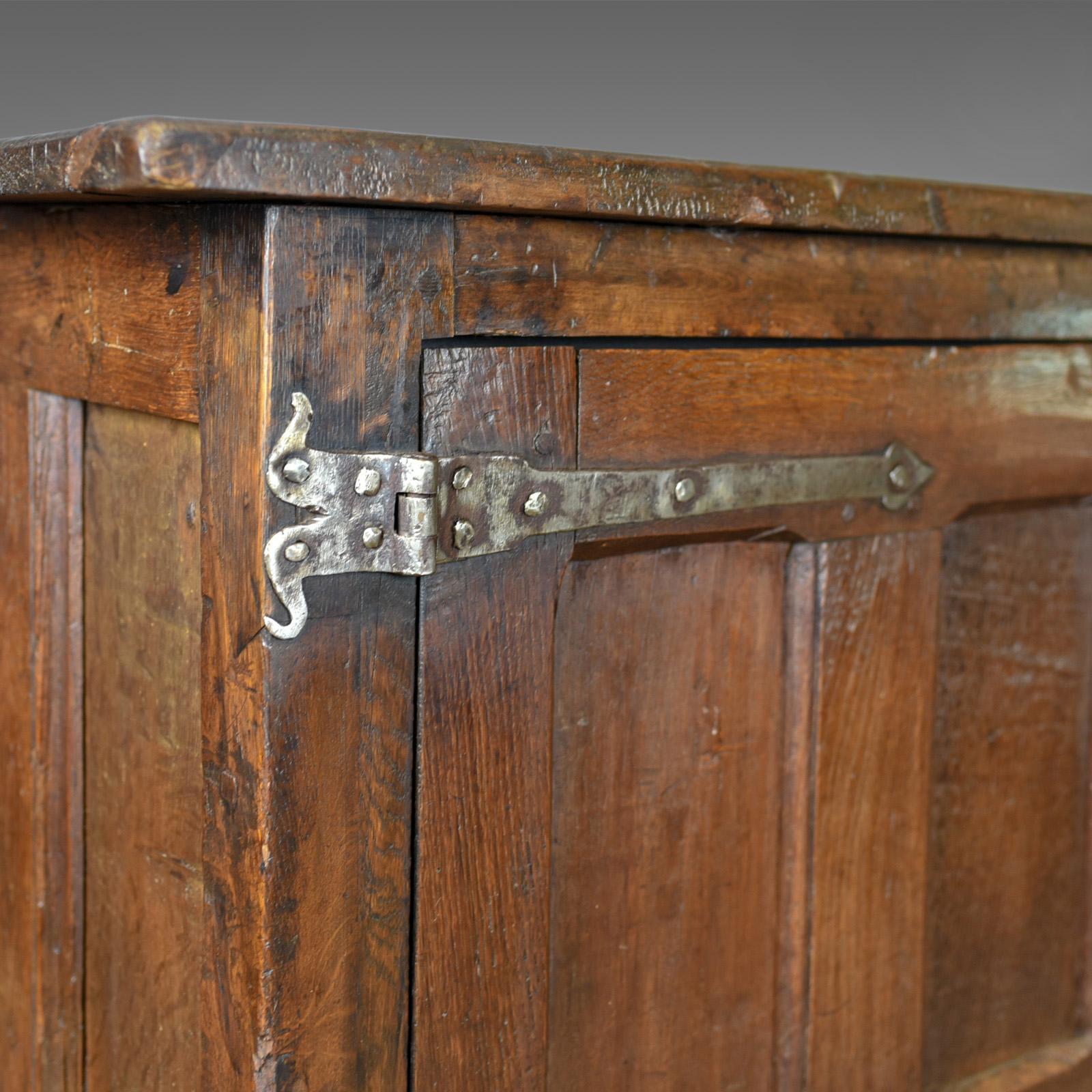 Antique Long Cupboard, Large Heavy Early English Oak Paneled 3