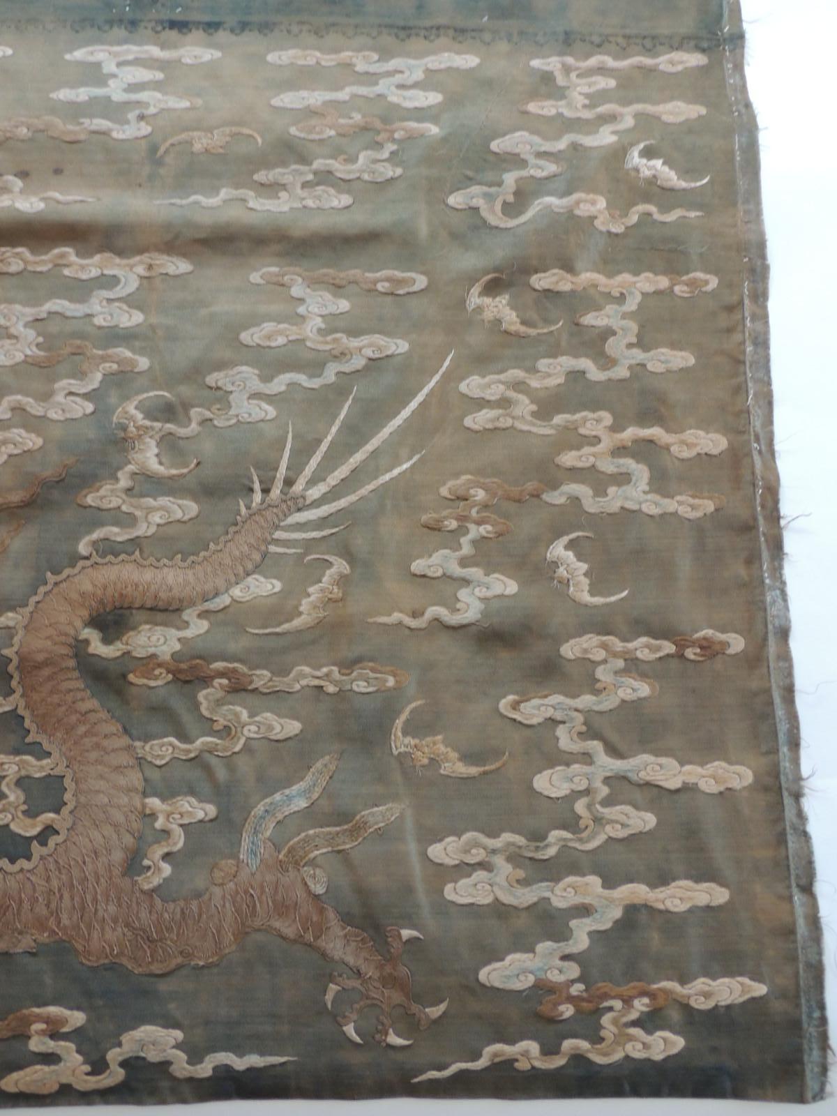 Antique Long Embroidered Dragons and Sun Tapestry 2
