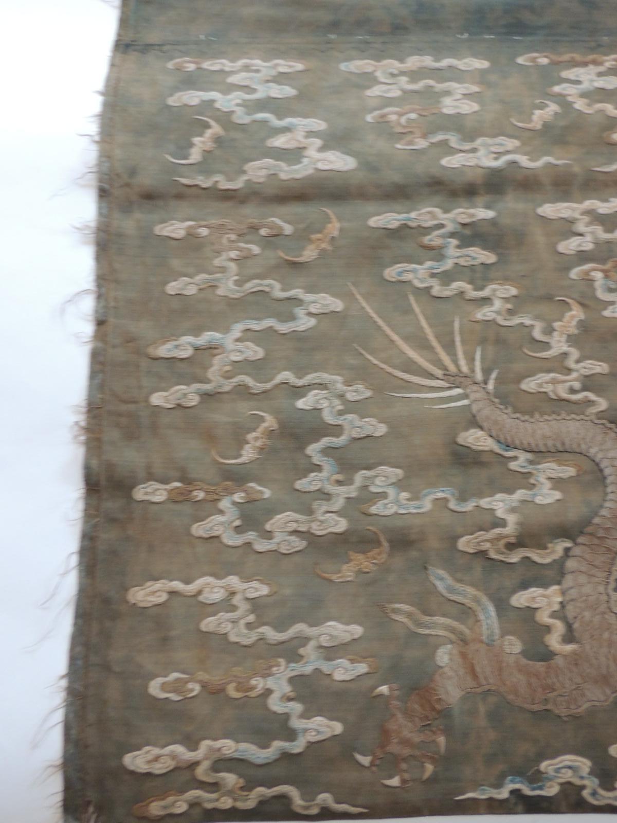 Antique Long Embroidered Dragons and Sun Tapestry 3