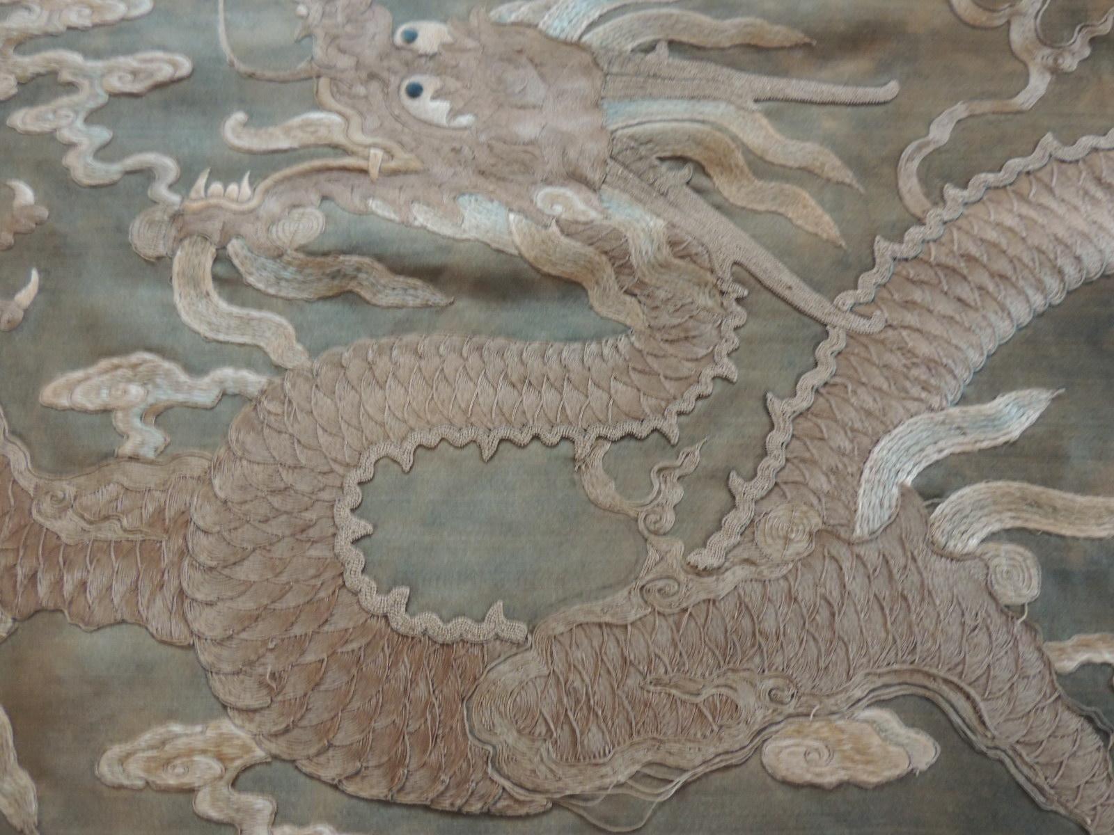 Antique Long Embroidered Dragons and Sun Tapestry 1