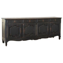 Antique Long French Sideboard Buffet with Black Painted Finish