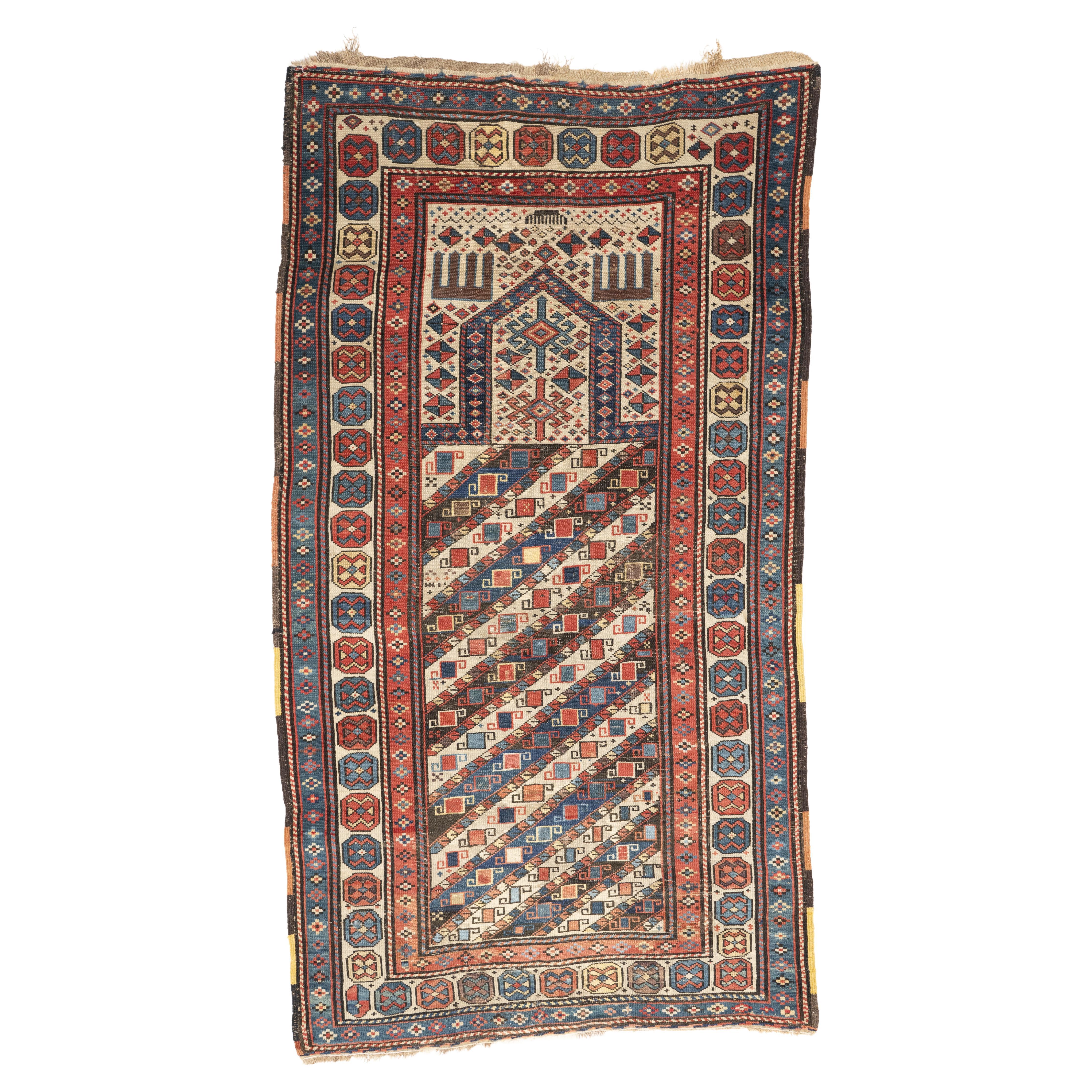 Antique Long Gendje Caucasian Prayer Rug For Sale