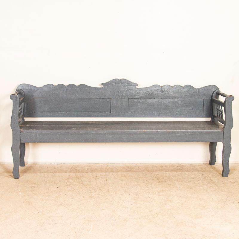 Hungarian Antique Long Gray Painted Bench from Hungary