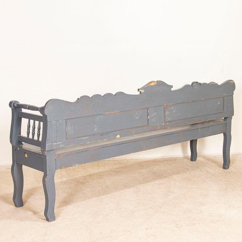 Antique Long Gray Painted Bench from Hungary In Good Condition In Round Top, TX