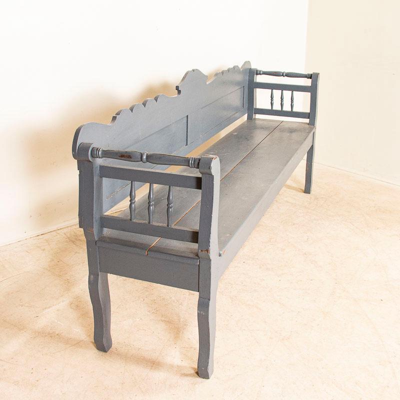 19th Century Antique Long Gray Painted Bench from Hungary