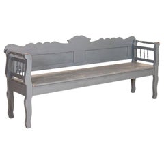 Antique Long Gray Painted Bench from Hungary
