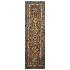 Antique Long Hand-Knotted Persian Heriz Runner Rug