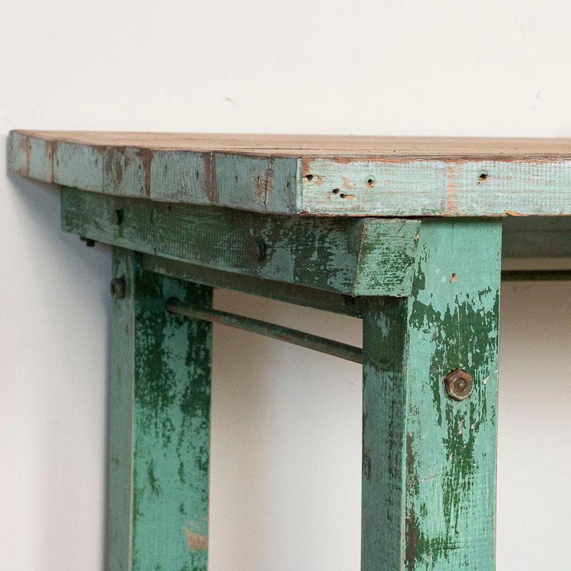 Antique Long Industrial Work Table with Original Green Painted Base In Good Condition In Round Top, TX
