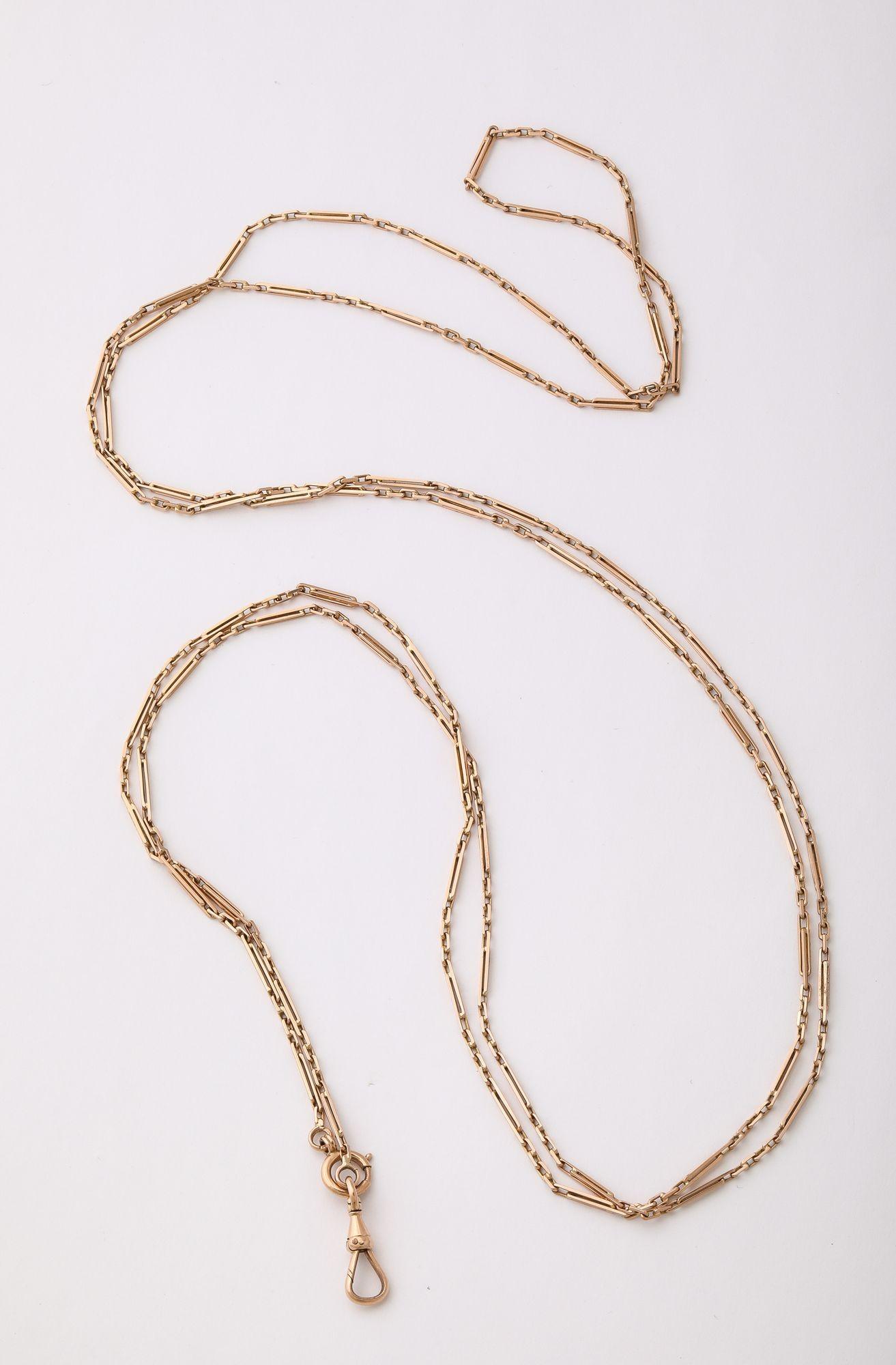 Antique Longuard 14 k Gold Watch Chain with Trombone Links In Good Condition For Sale In New York, NY