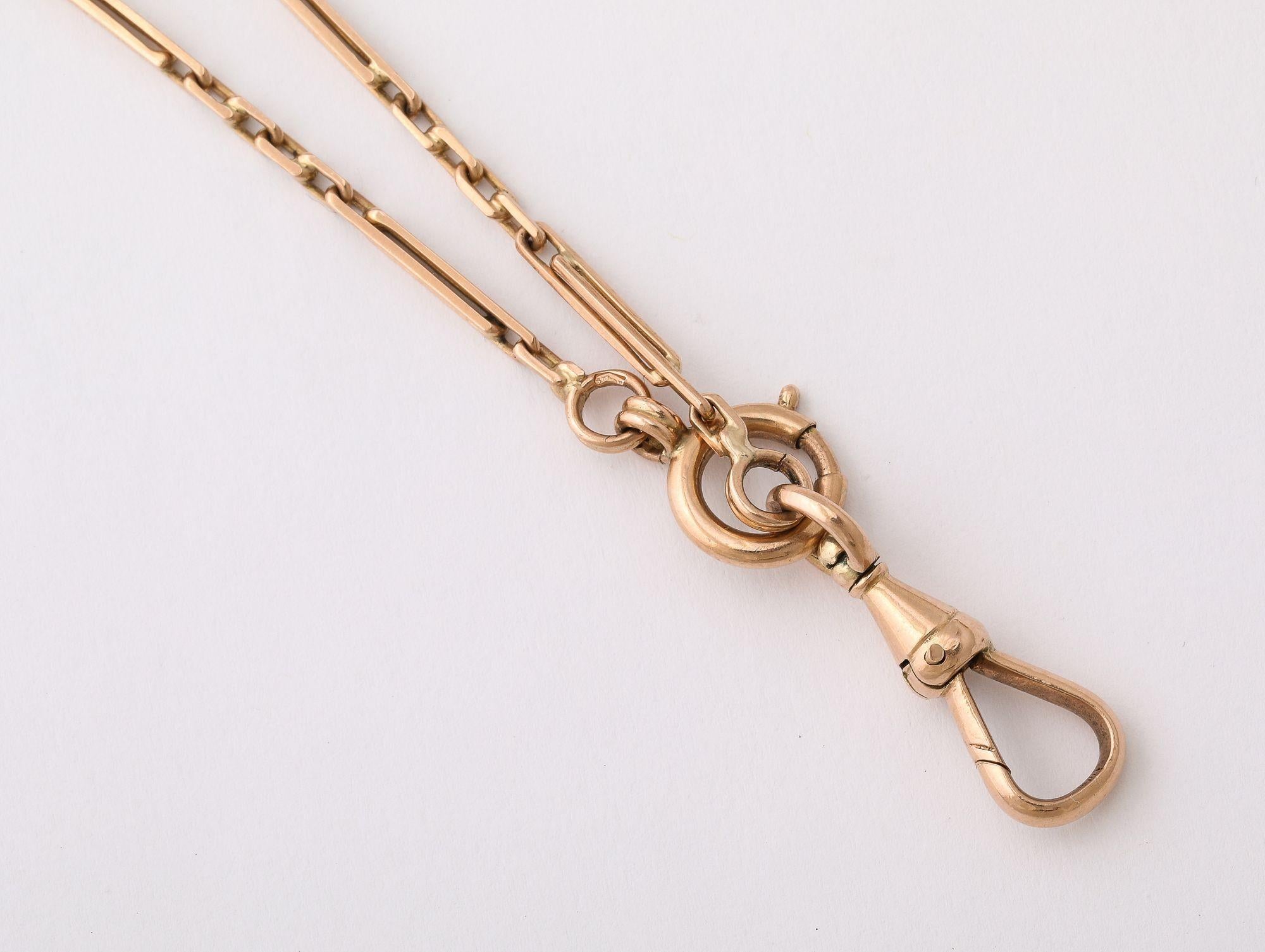 Women's or Men's Antique Longuard 14 k Gold Watch Chain with Trombone Links For Sale
