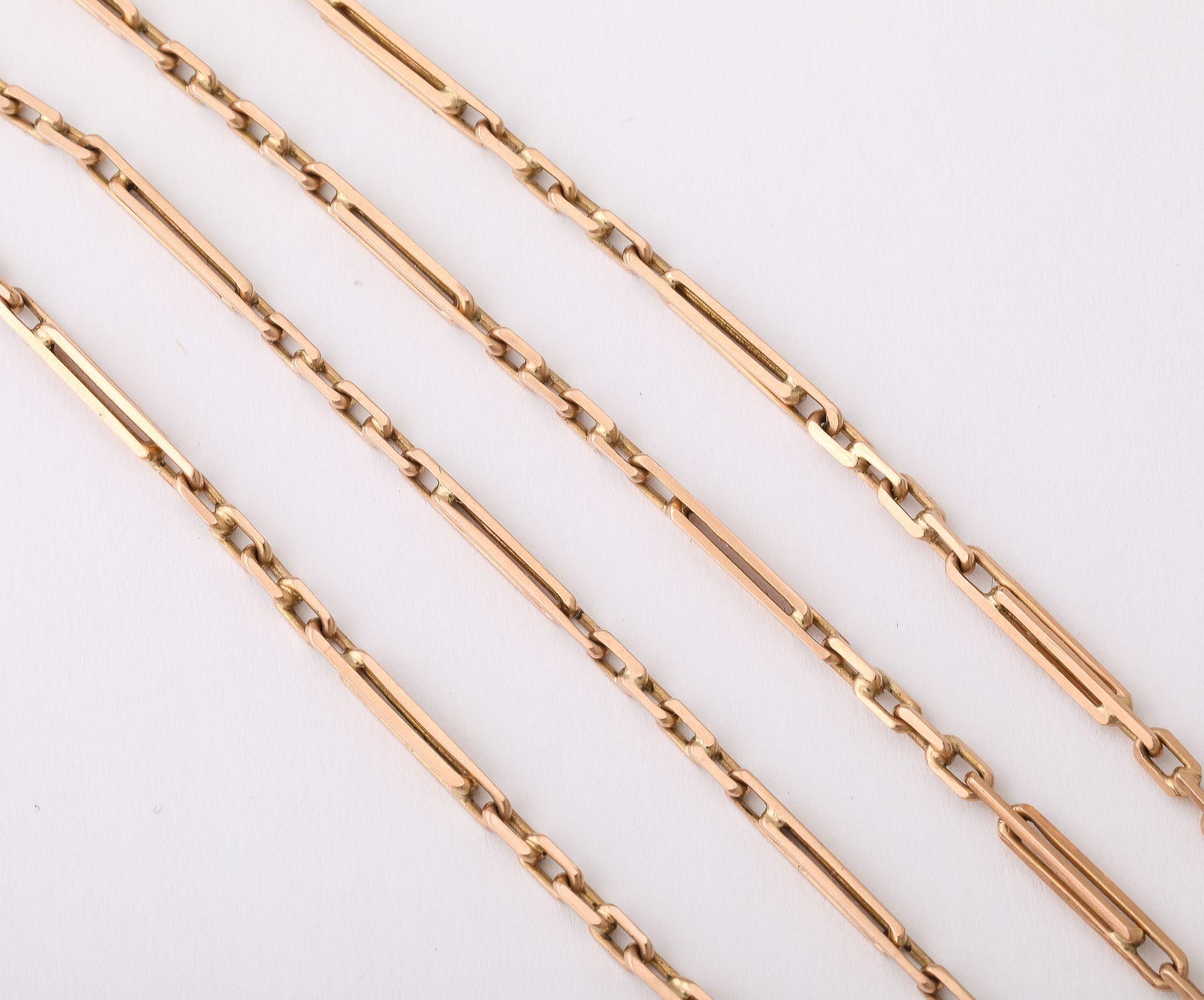 Antique Longuard 14 k Gold Watch Chain with Trombone Links For Sale 1
