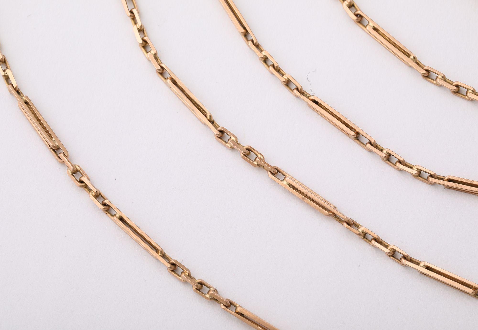 Antique Longuard 14 k Gold Watch Chain with Trombone Links For Sale 2