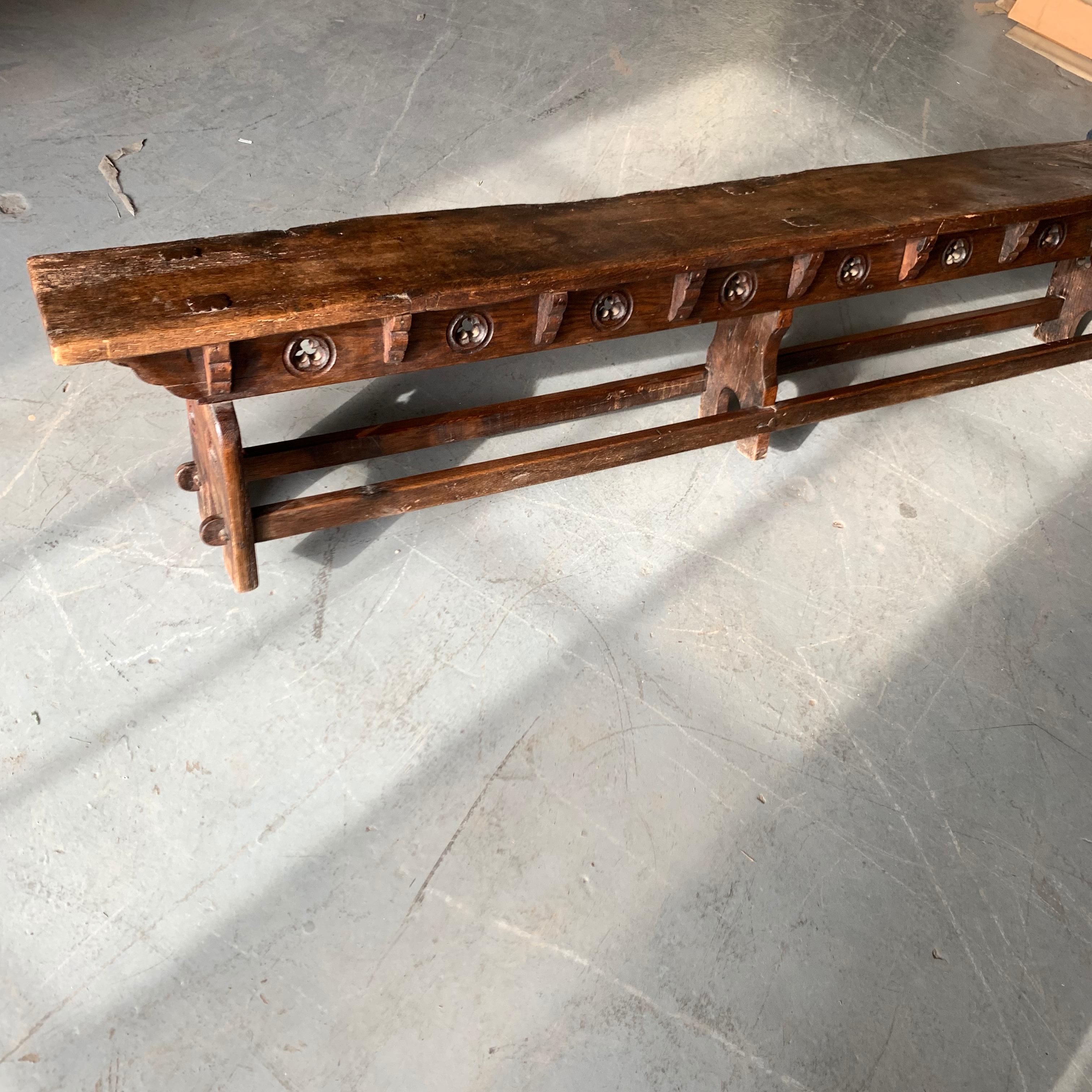 Antique Long Narrow Wooden Church Or Tavern Bench In Good Condition In Haddonfield, NJ