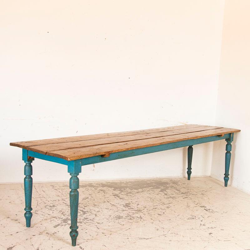 Swedish Antique Long Original Blue Painted Farm Table Dining Table from Sweden