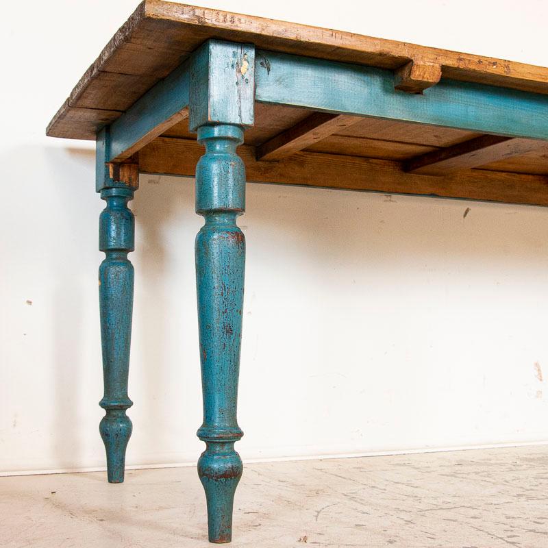 Antique Long Original Blue Painted Farm Table Dining Table from Sweden In Good Condition In Round Top, TX
