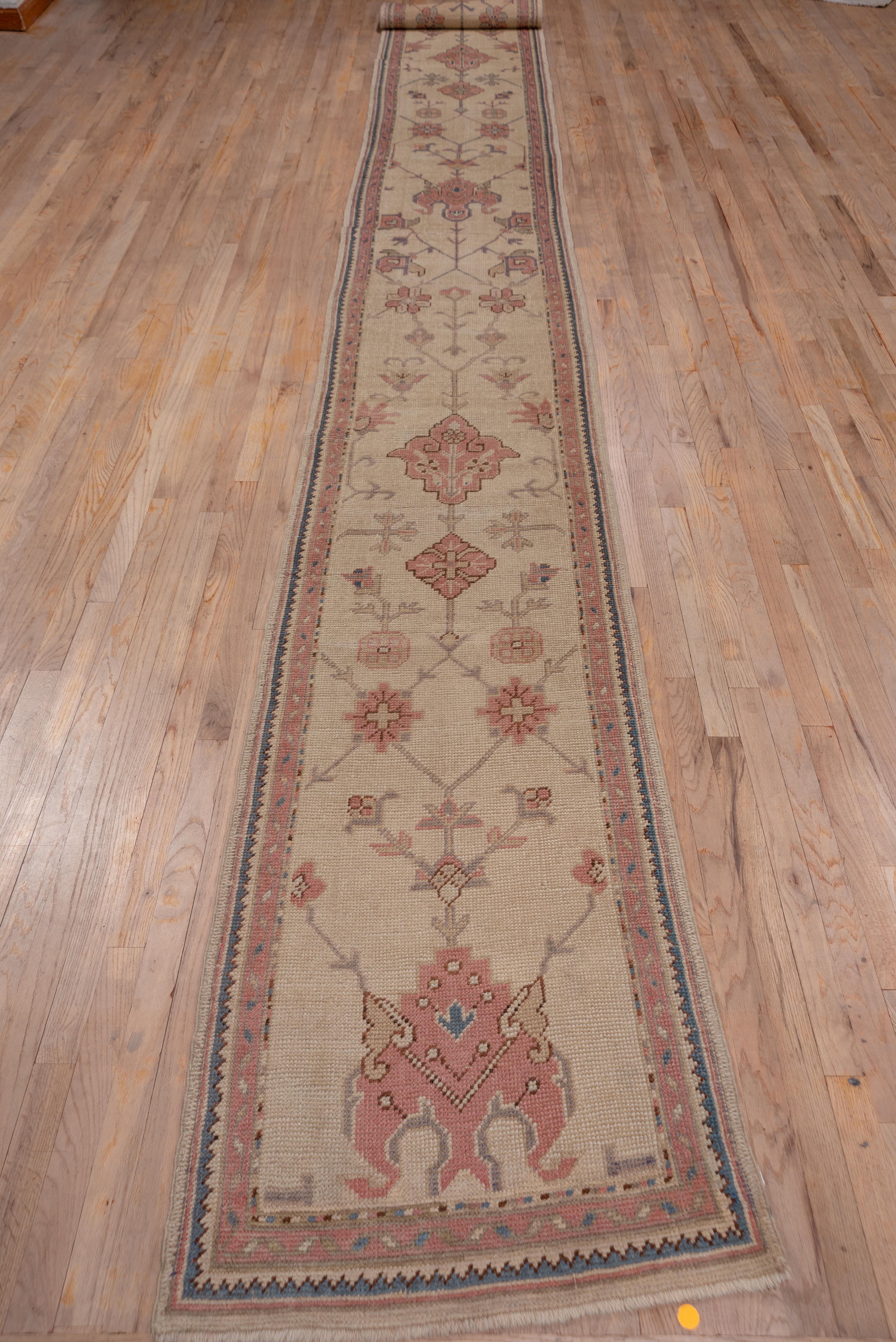 Turkish Antique Long Oushak Runner, Sand Field