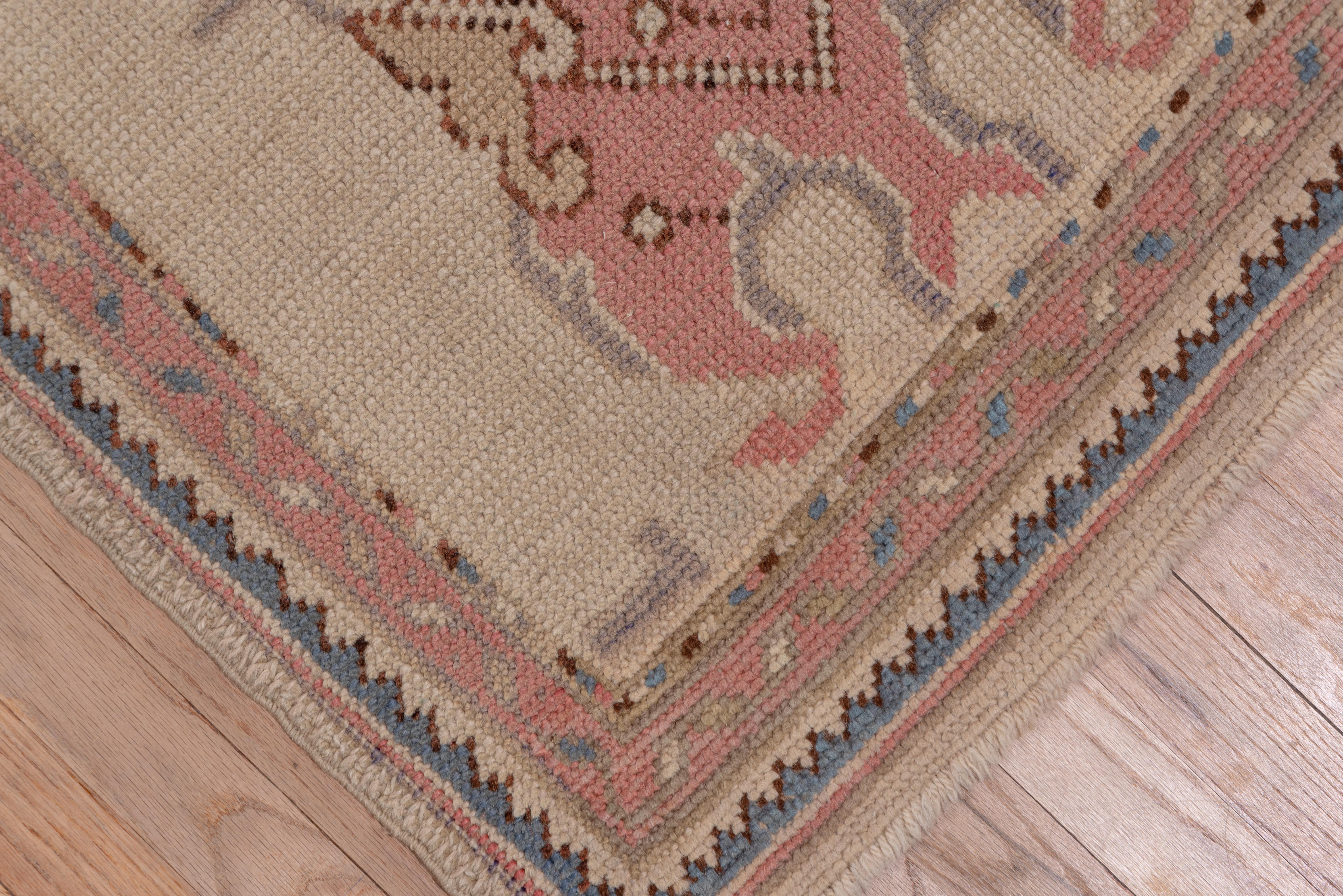 Antique Long Oushak Runner, Sand Field In Good Condition In New York, NY